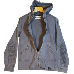 American Giant Zip Hoodie Mens Small Gray Made in USA Rare Graphic Elbow Patch